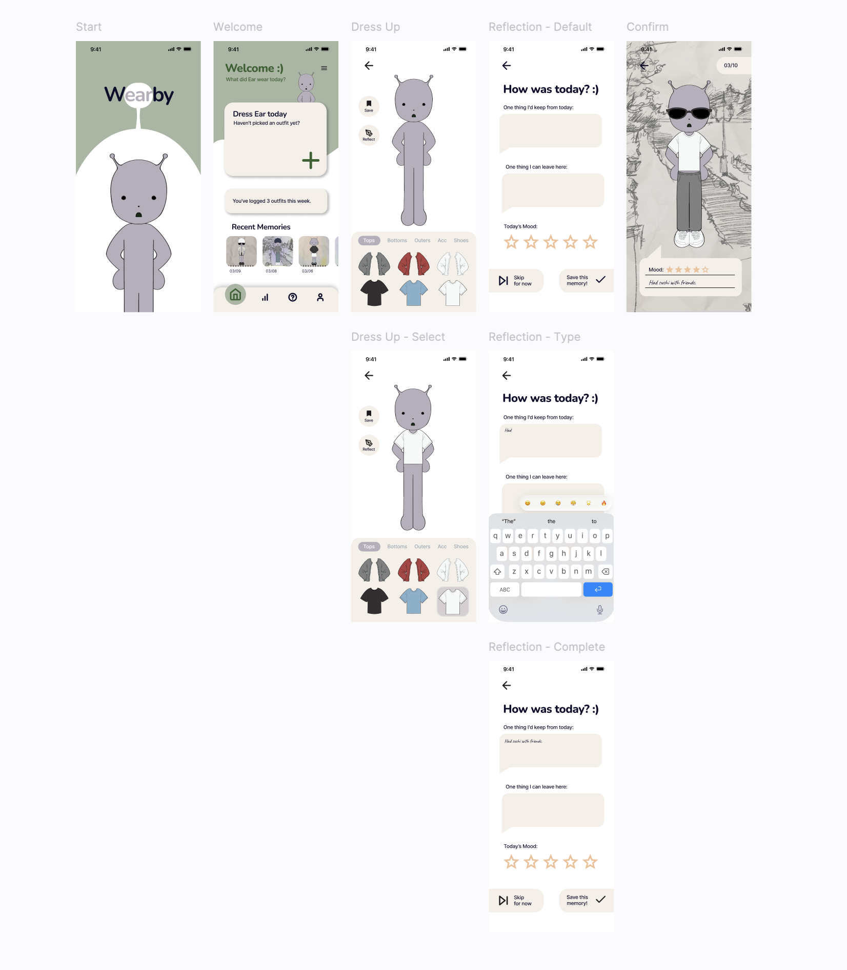 Wearby UI screens prototype
