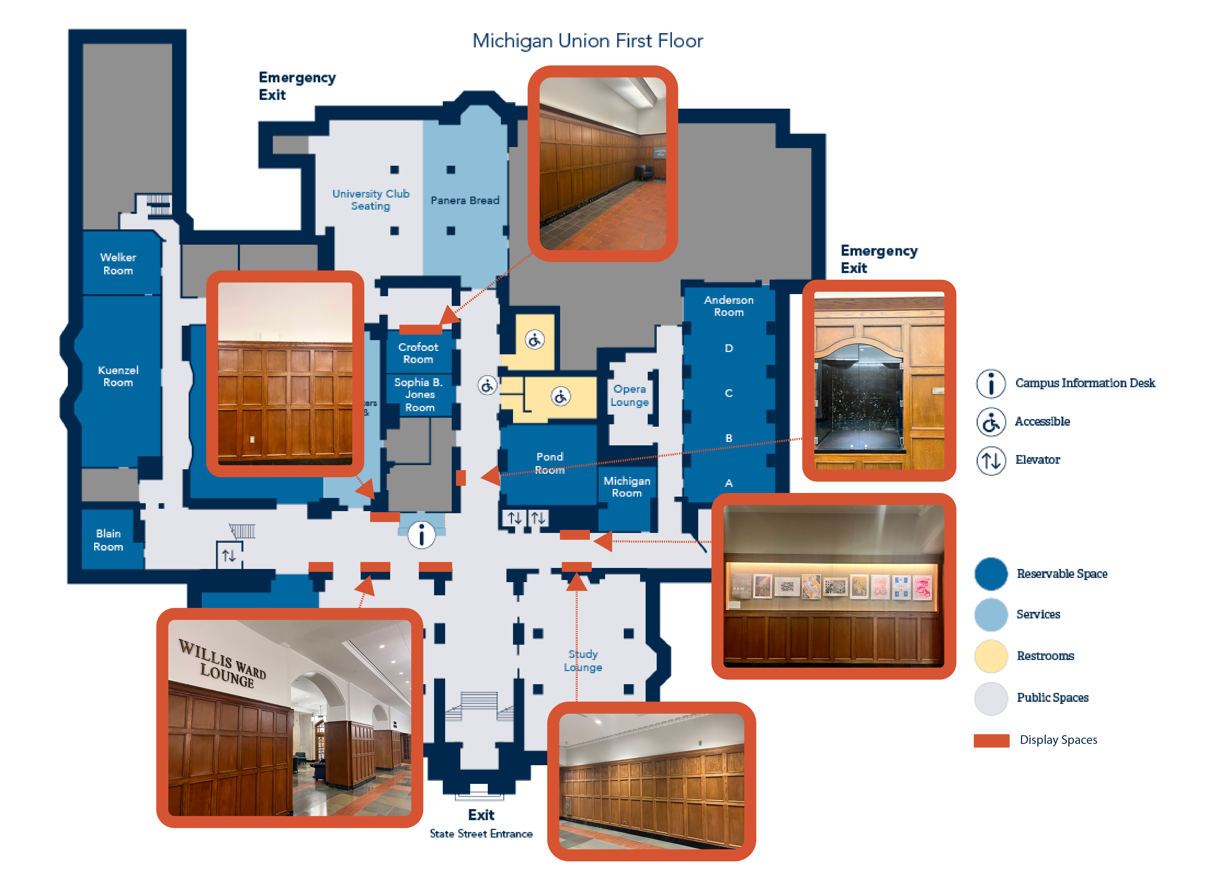Michigan Union 1st Floor Exhibition Map