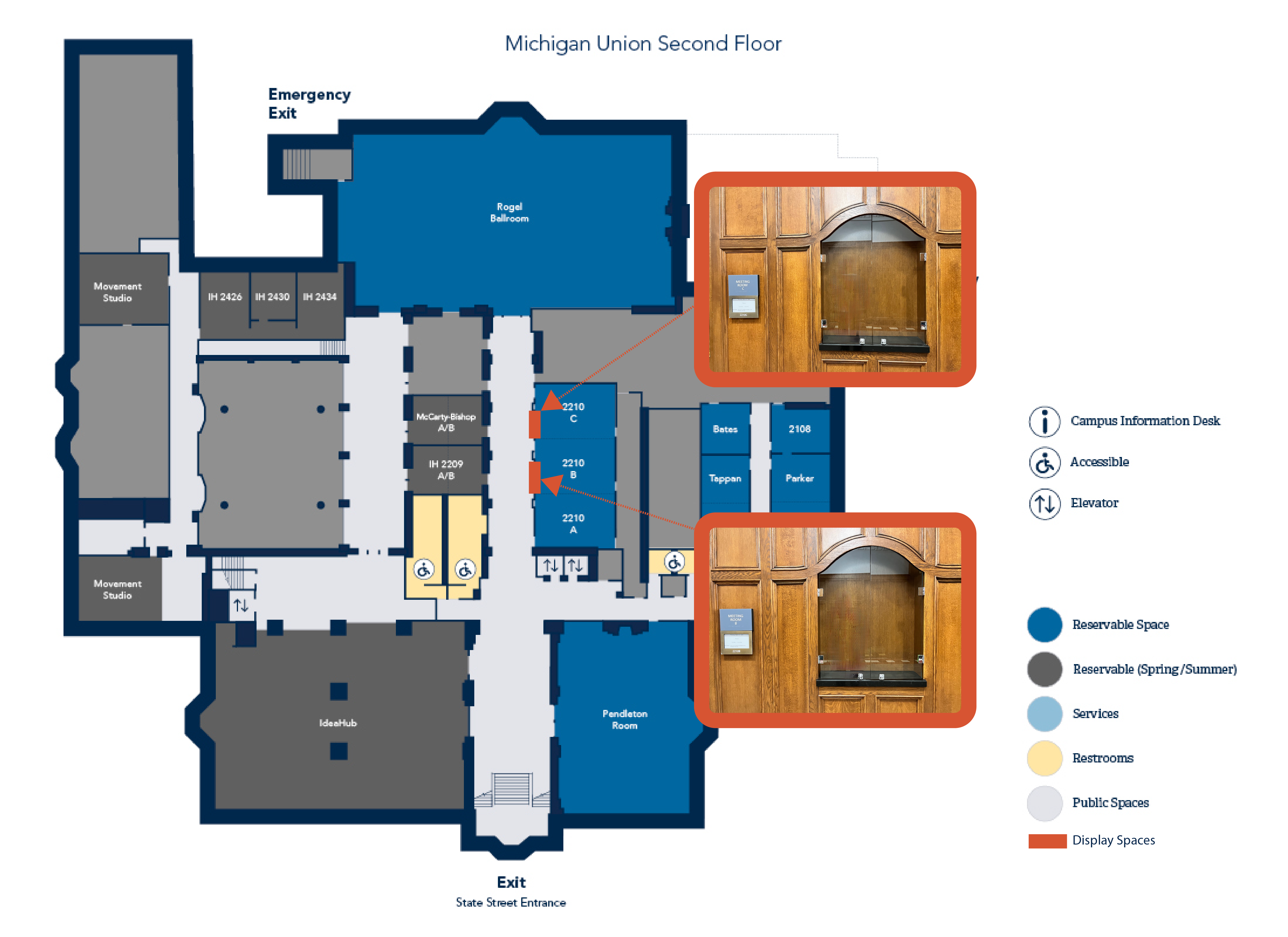 Michigan Union 2nd Floor Exhibition Map